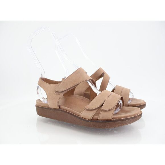 Abeo Zetta Womens Sandals Size 7 Neutral Brown Leather Shoes Slingback Wedge - Picture 1 of 12